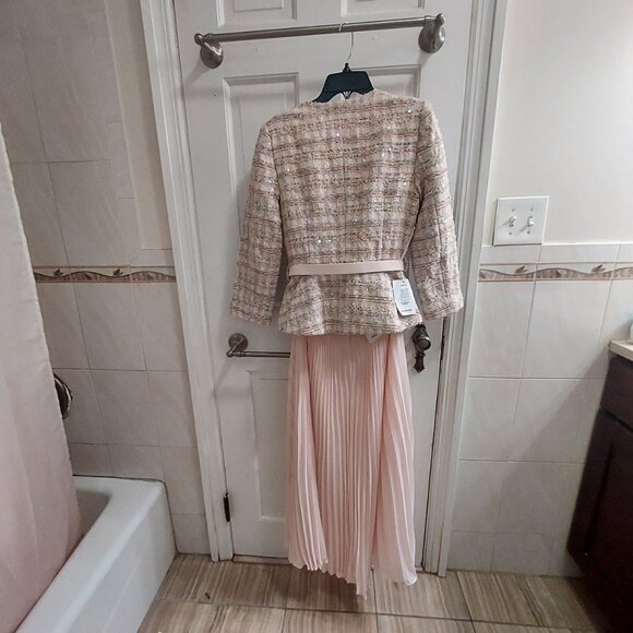 SELF-PORTRAIT Pink Sequin Boucle Midi Pleated Dress - Picture 9 of 14